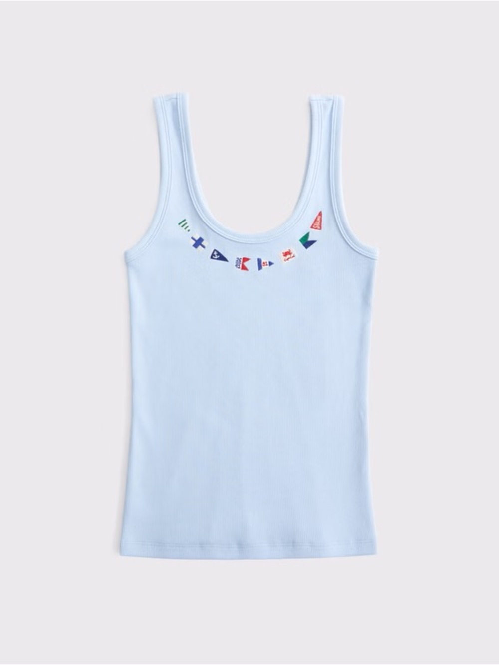 Abercrombie & Fitch Light Blue Ribbed Tank with Nautical Flag Detail